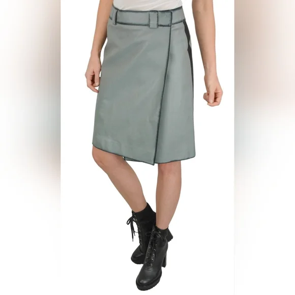 Prada | Skirts | Nwt Sz 44 Prada Vintage Look Leather Wrap Skirt